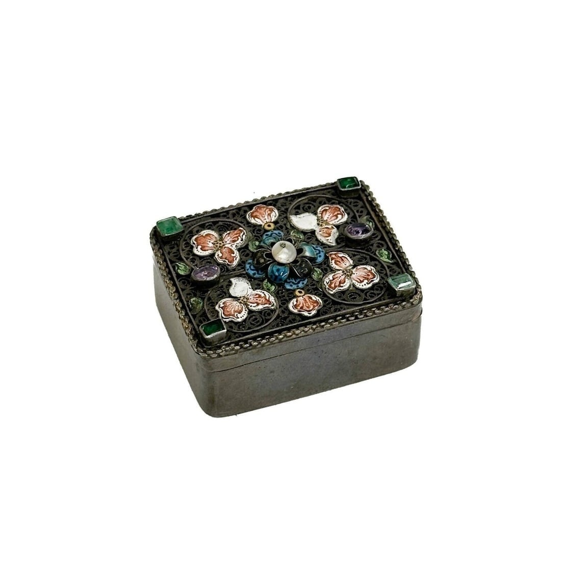 Austrian Silver Filigree Enamel and Stone Snuff Box early 20th century (1 of 5)
