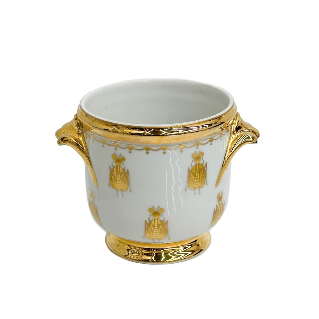 French Gilt Porcelain Cooler or Cache Pot Napoleonic Bees mid century (1 of 8)