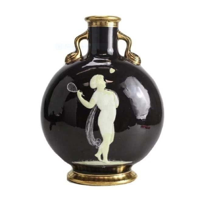 Moore Bros Pate Sur Pate Porcelain Moon Flask Henry, 19th Century. Tennis Player (1 of 3)
