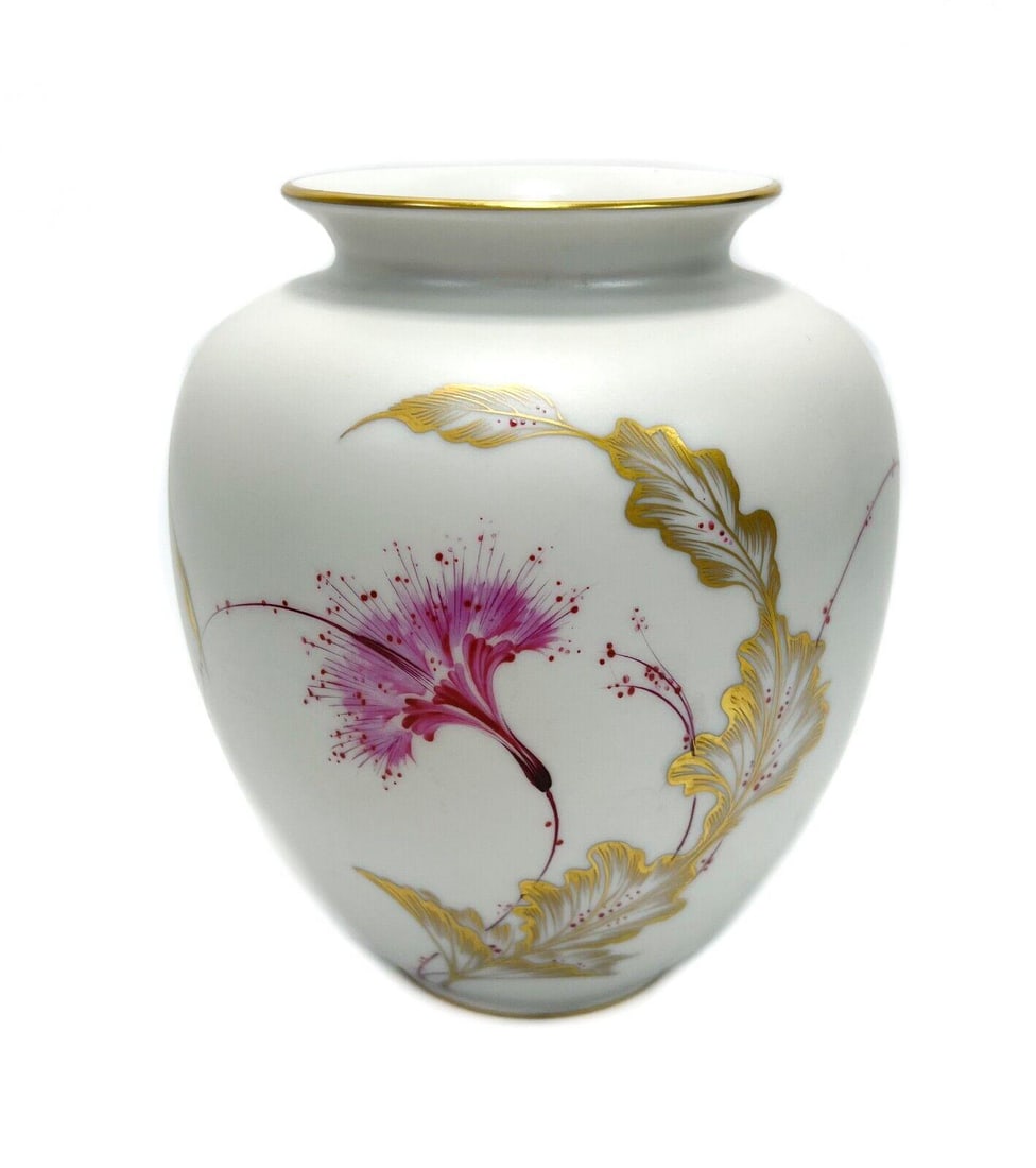 H & Co. Selb Bavaria Germany Reinrich Hand Painted Porcelain Vase, circa 1950 (1 of 9)