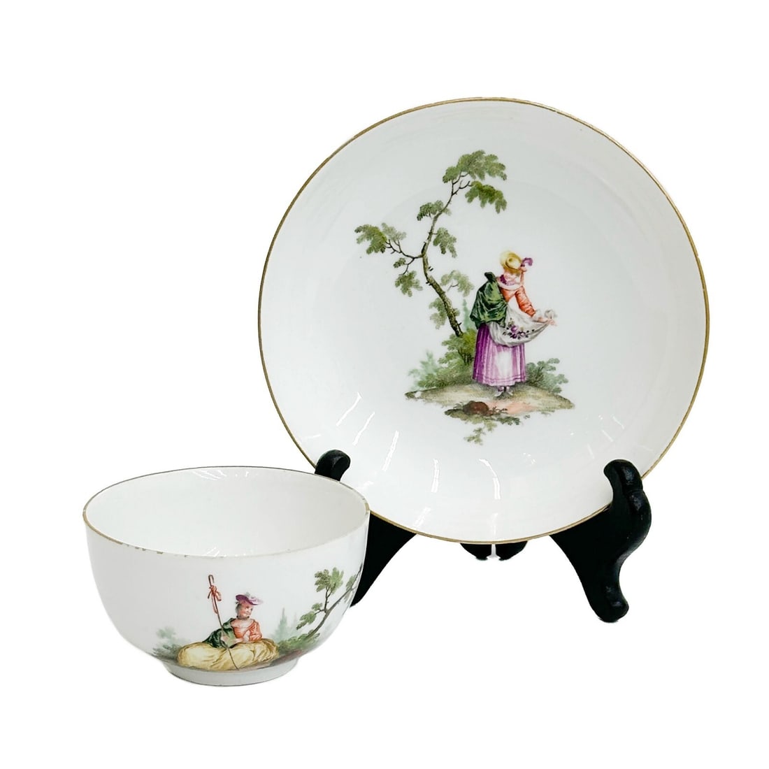 Meissen Germany Hand Painted Watteaumalerie Porcelain Cup and Saucer c 1770 (1 of 6)
