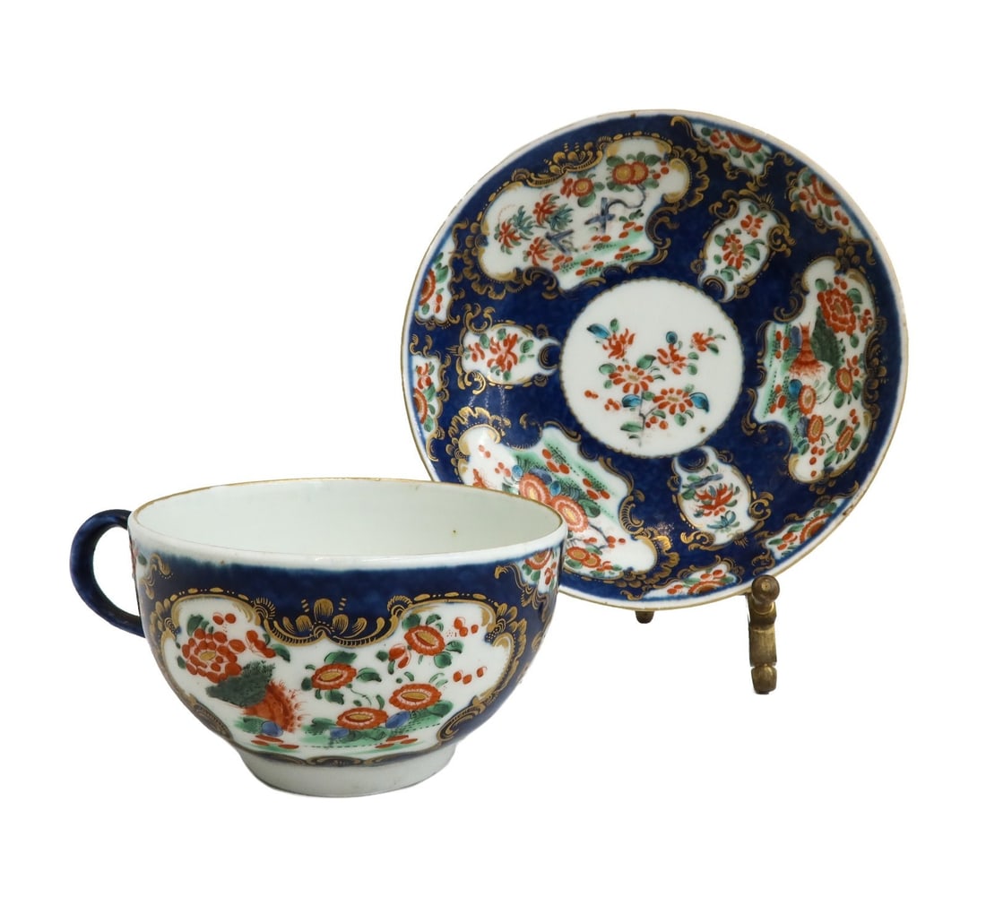 Royal Worcester England Porcelain Cup and Saucer Florals circa 1770 (1 of 8)