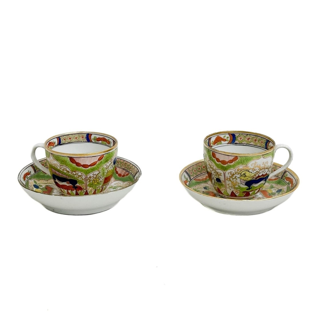 Pair English Worcester Hand Painted Porcelain Dragons in Compartments c1820 (1 of 6)