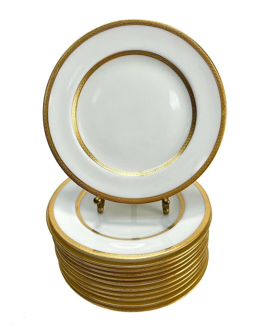 12 Royal Doulton England Porcelain Bread Plates, Gold Bands, circa 1910 (1 of 4)