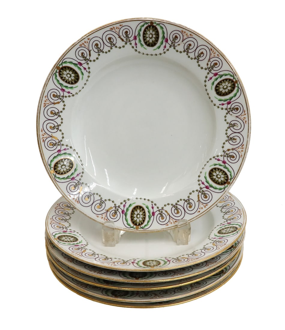 6 Imperial Vienna Porcelain Deep Well Pearl Swag Plates 1792 and 1793: 6 Imperial Vienna porcelain deep well pearl swag plates 1792 and 1793. Borders elegantly decorated with florals and a string of pearls. Imperial Vienna beehive mark to underside with decorator number 