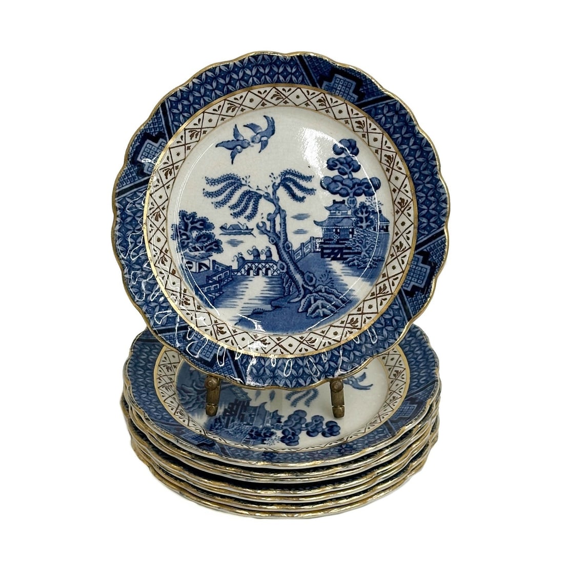 8 Booths England Porcelain Real Old Willow Blue 6.25 inch Bread Plates c1940 (1 of 5)