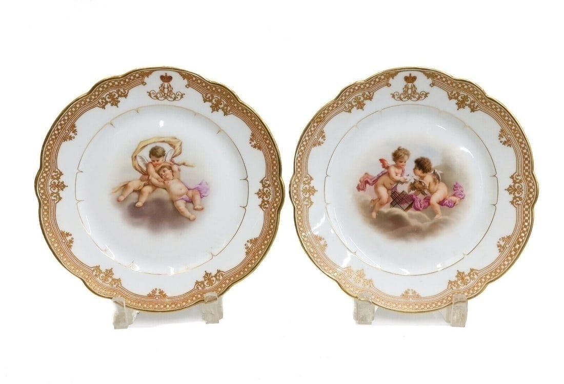 Pair Russian Grand Duke Alexander Alexandrovich Imperial Porcelain Plates c 1890 (1 of 11)