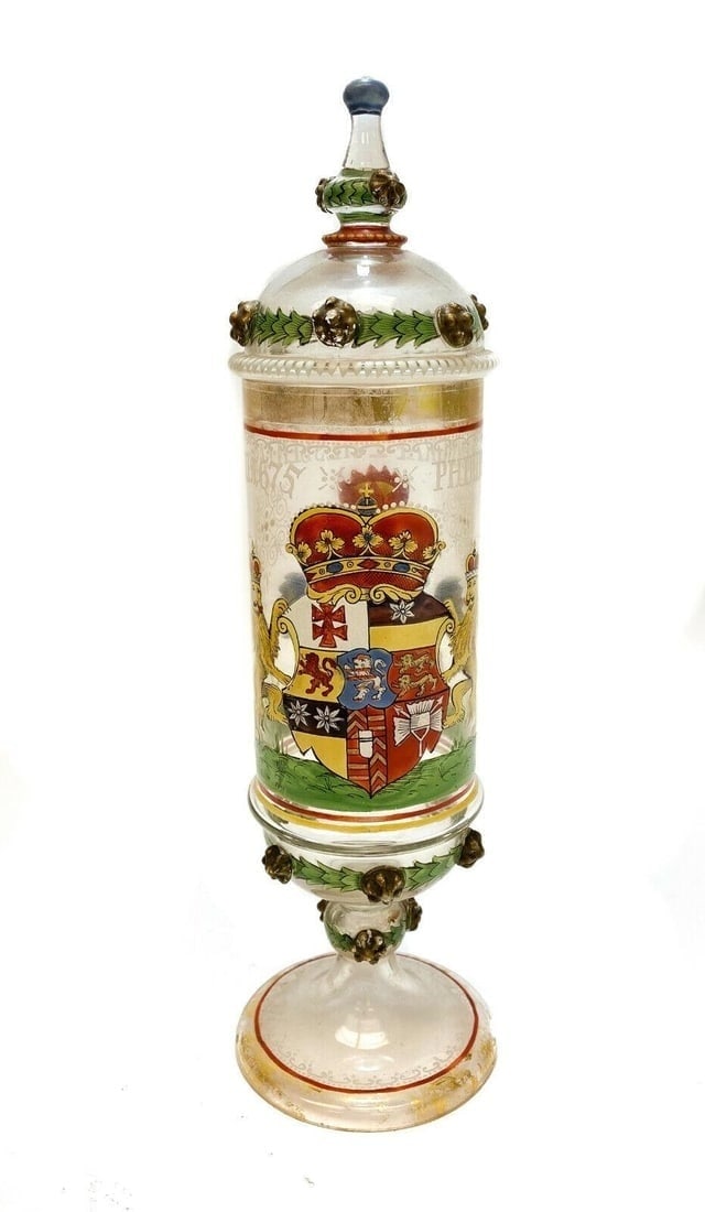 Bohemian Art Glass Lion Armorial Crest Pokal Cup 19th Century or Earlier (1 of 6)