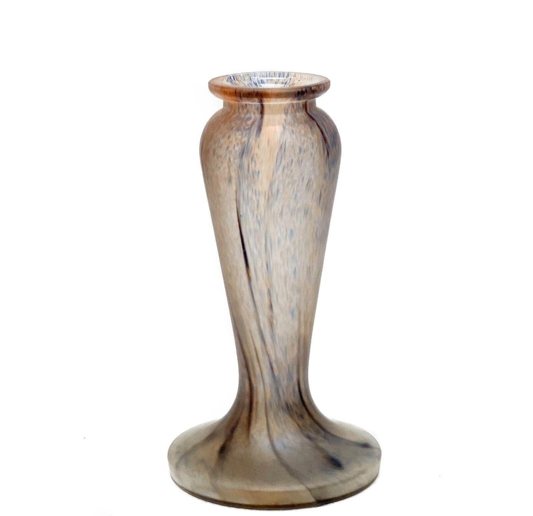 Vianne Art Glass Mottled Vase or Lamp Base 2nd Quarter 20th cen: Vianne art glass vase or lamp base, 2nd quarter 20th century. Grey, blue, and yellow mottled glass with a matte finish. Marked Vianne to the side. Weight Approx., 1.5 lbs Measures Approx., 4.625 inche