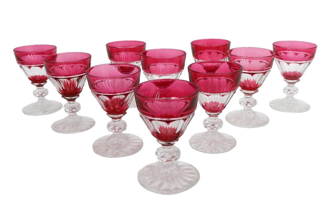 10 Cranberry Red Cut to Clear 1oz Cordial Wine Glass Goblets (1 of 5)