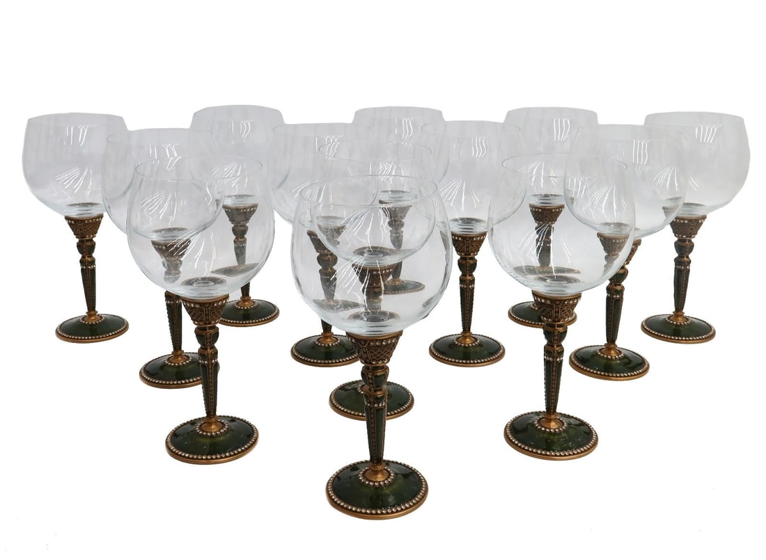 13 Edgar Berebi Olive Green Enamel Jeweled Stemware Wine Glass Goblets Ltd Ed (1 of 7)