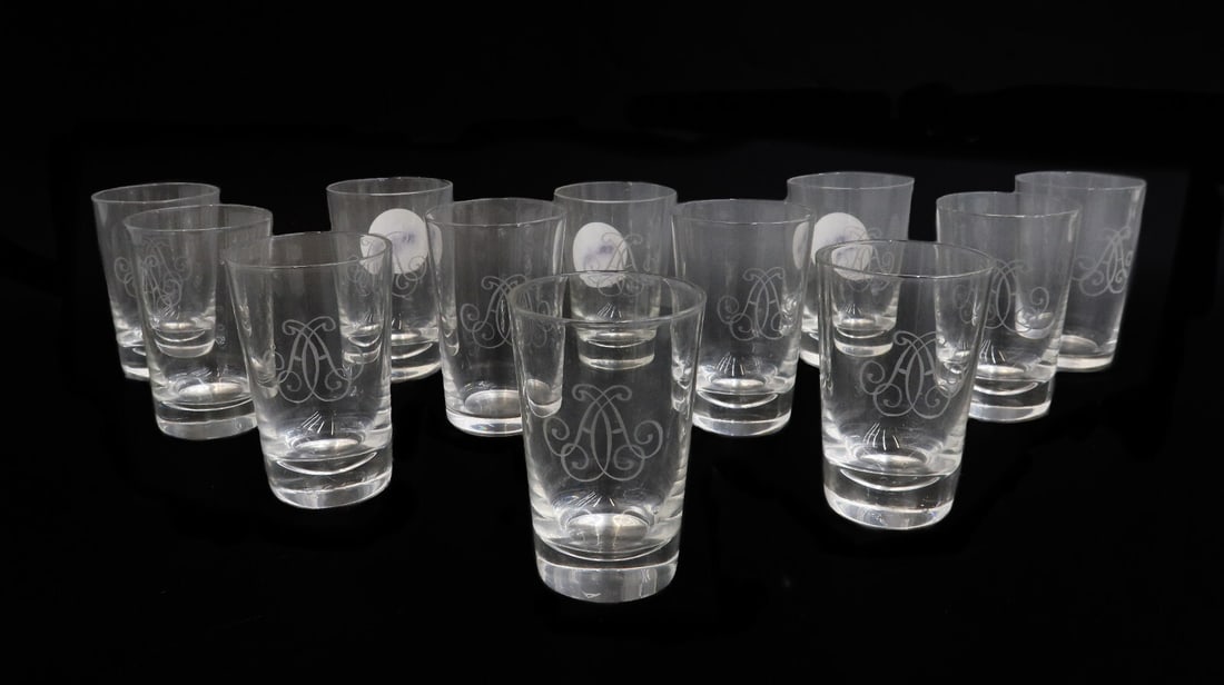 12 Prince Albert Engraved Small Tumbler Glasses Collection of Princess Lilian of Belgium (1 of 14)