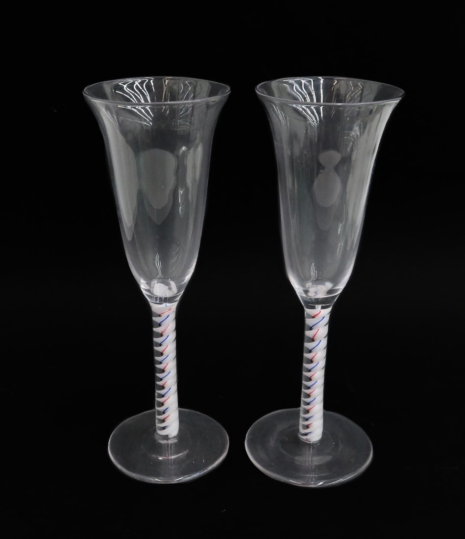 Pair English Georgian Air Twist Glass Wine Glass Goblets, 19th C. or Earlier (1 of 6)
