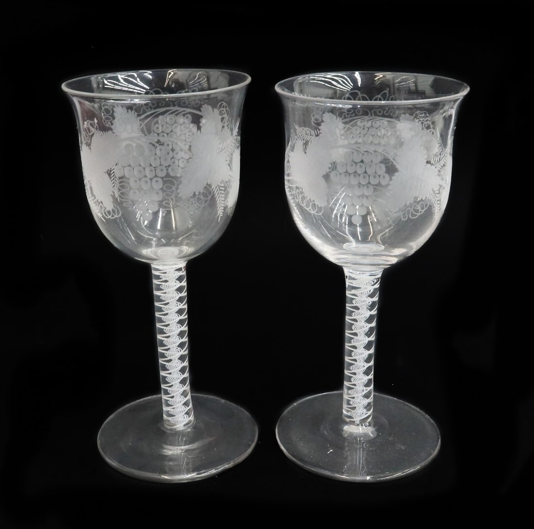 Pair English Georgian Air Twist Glass Wine Glass Goblets 19th Century or Earlier (1 of 4)