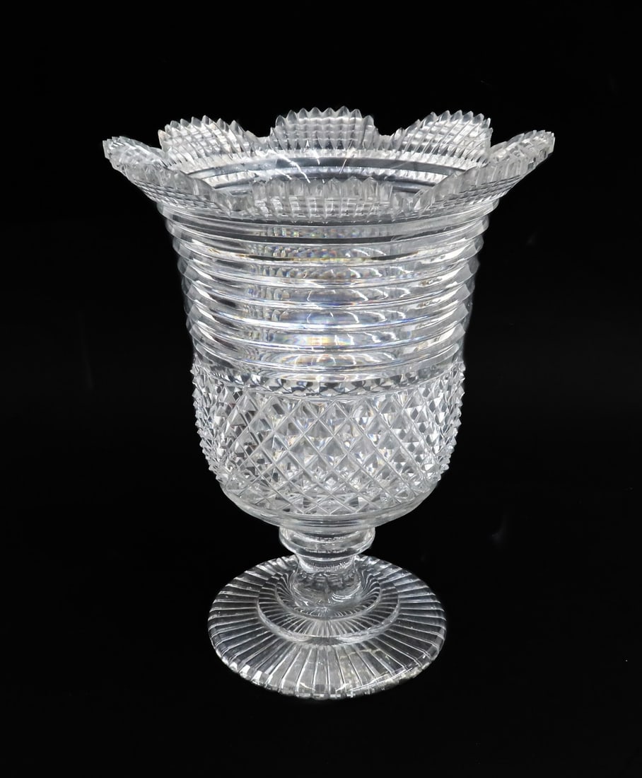 English Cut Glass Scallop Rimmed Fluted Footed Vase 1st Half 19th Century (1 of 6)