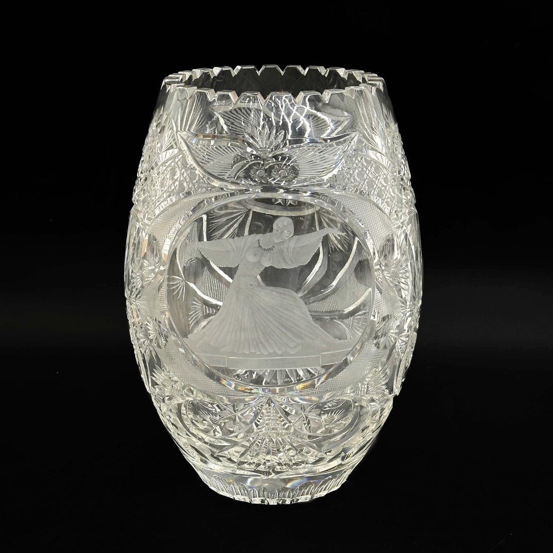 Magda Nemeth Cut and Etched Glass Vase Woman Signed (1 of 7)