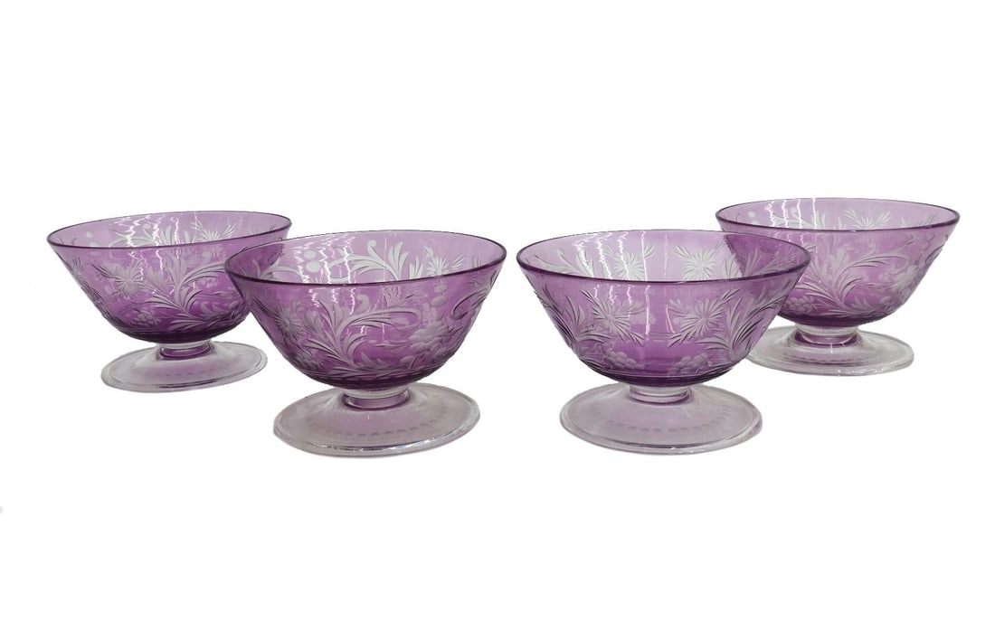 4 Carder Steuben Engraved Cut Glass Sherbet Bowls Amethyst #6505 (1 of 5)