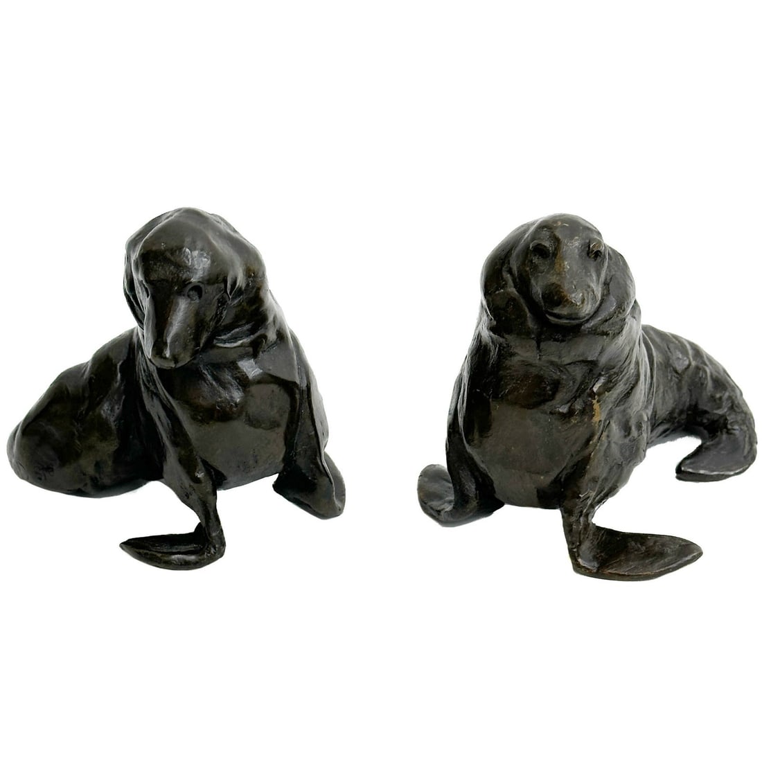 Pair Jose-Maria David French Bronze Seal Walrus Sculptures LTD ED/8 (1 of 12)