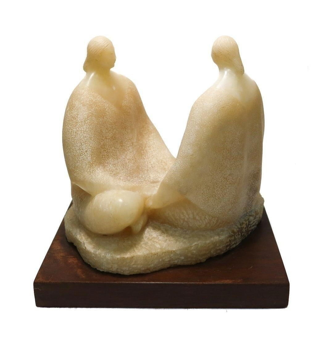 Felipe Castaneda (b. 1933) Mexican White Onyx Sculpture, Two Women. (1 of 7)