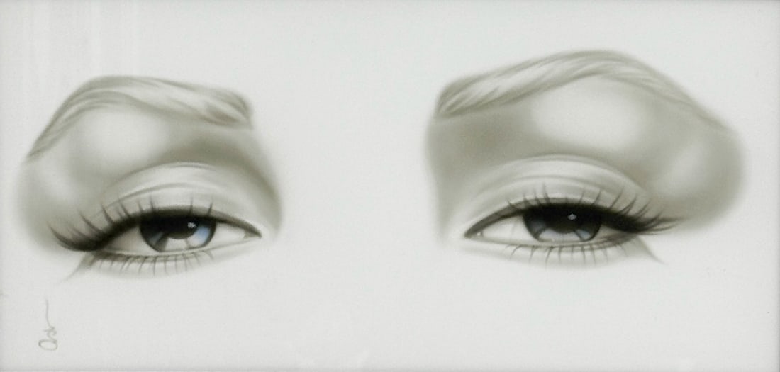 Adam Scott Rote Marilyn Monroe Eyes Original Airbrush on Canvas Signed Framed: Adam Scott Rote "Marilyn Monroe Eyes" Original Airbrush on Canvas. Artist signed to lower left. Mounted in a silver wood frame. Weight: Approx. 8 lb Measurements: Approx. Canvas: 10 inches x 20 inches