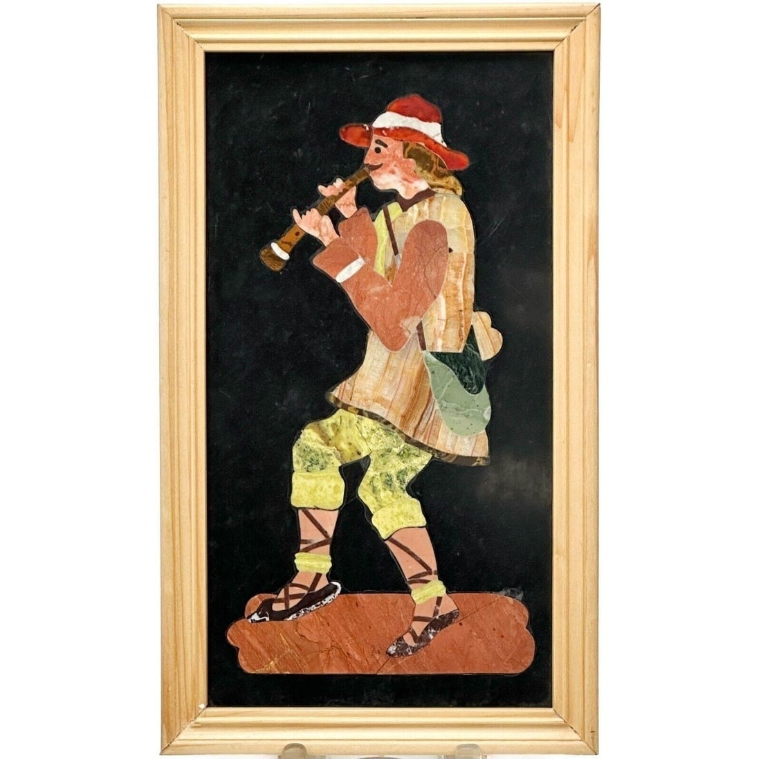 Vintage Italian Pietra Dura Stone Plaque Musician Playing Framed (1 of 6)