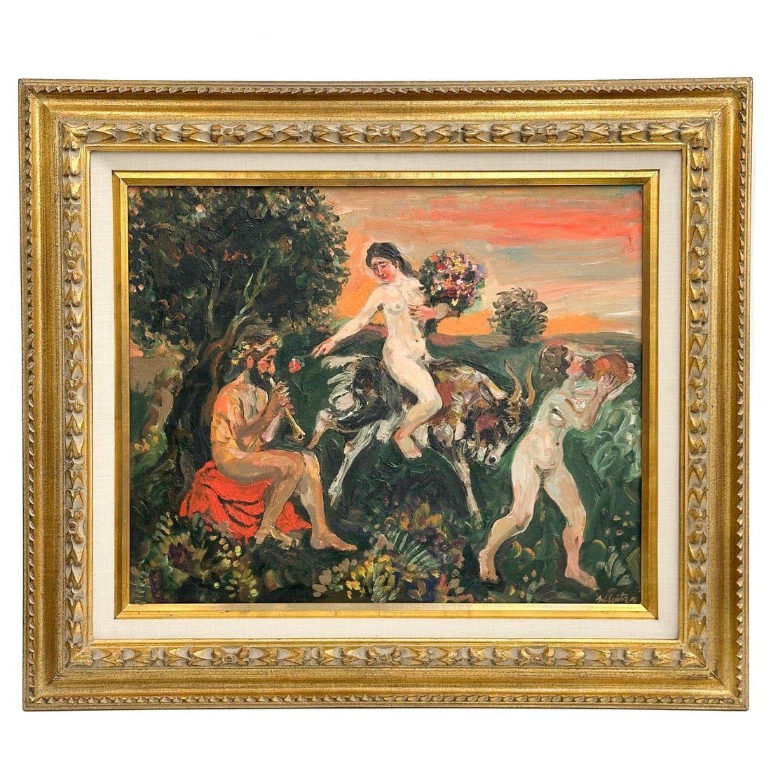 Walter Spitzer Polish Bacchanalian Scene Oil on Canvas Painting Signed Framed (1 of 7)