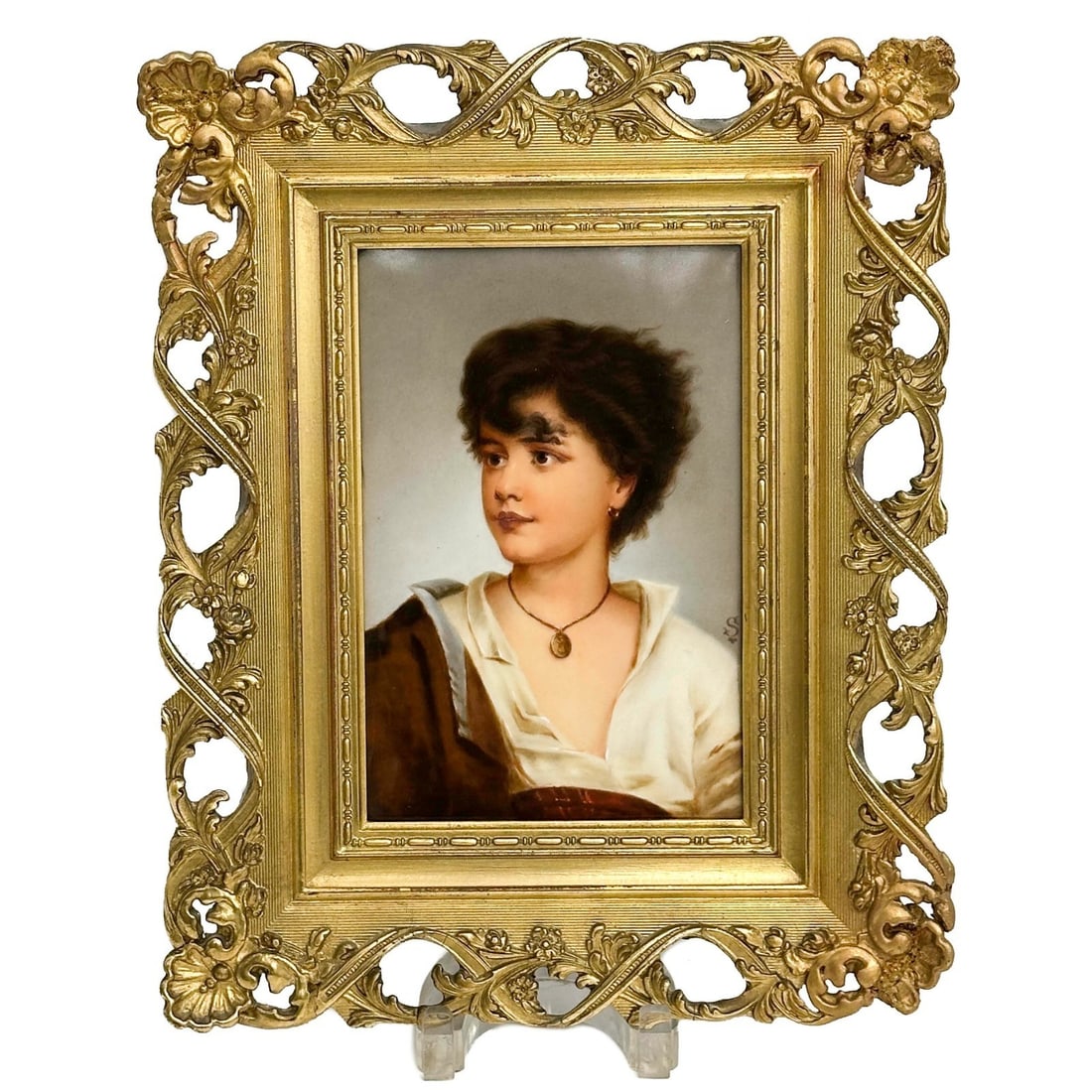 KPM Berlin Hand Painted Porcelain Plaque Neapolitan Fisher Boy Framed 19th cen (1 of 6)
