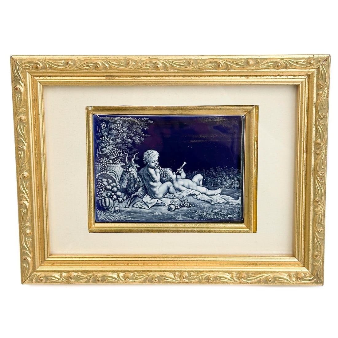 French Enameled European Porcelain Plaque Framed Putti circa 1920 (1 of 6)