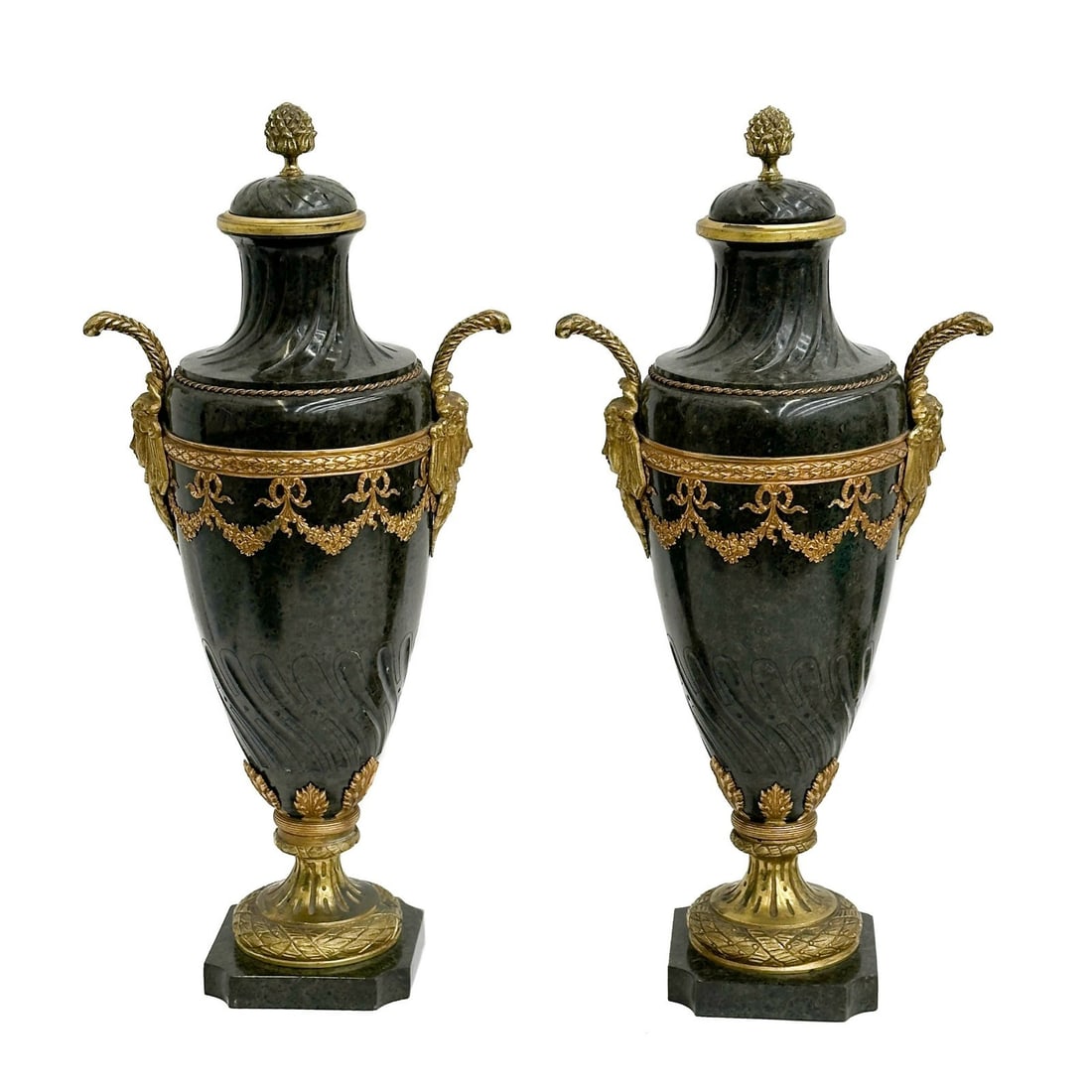 Pair French Verde Antico Marble & Gilt Bronze Mounted Lidded Urns late 19th/20th (1 of 11)