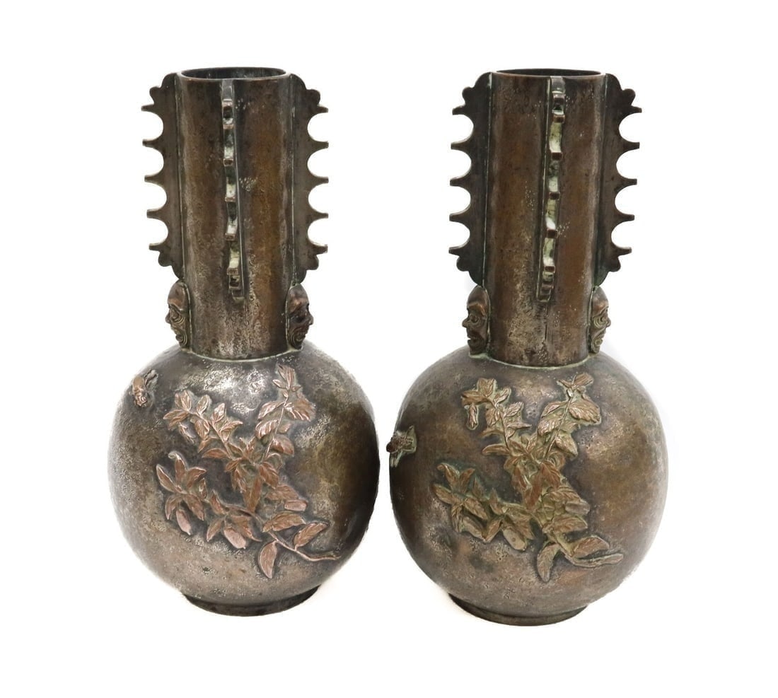 French Japonisme Silvered Bronze & Copper Vases (1 of 9)