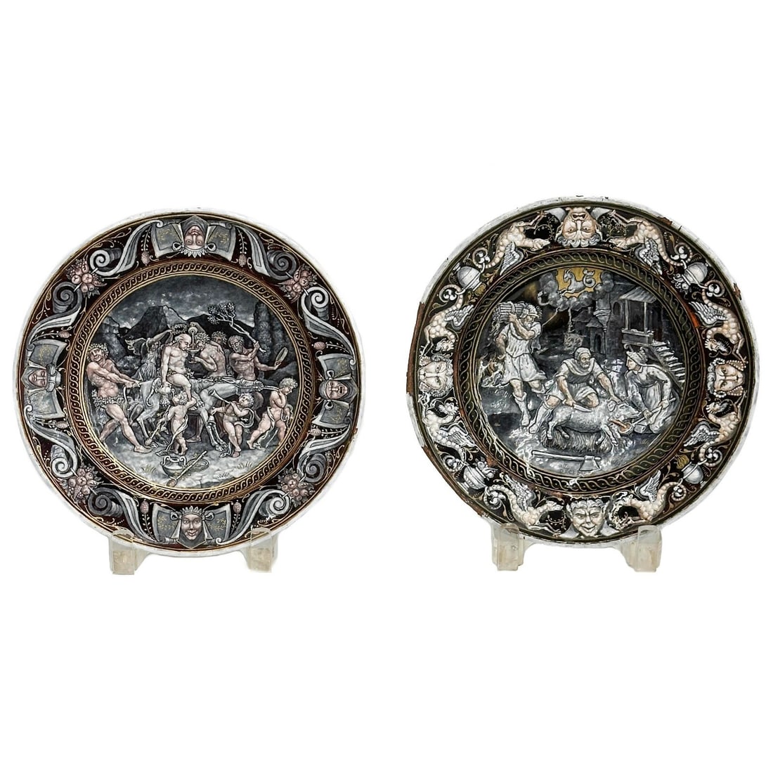 Pair Limoges Enamel Copper Plates Figural Scenes after Pierre Reynmond 18th/19th (1 of 10)