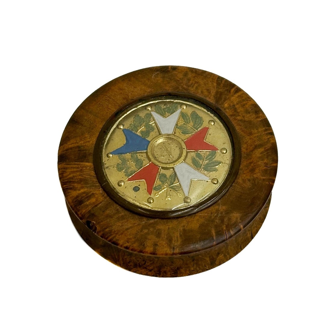 French Napoleonic Carved Burlwood Round Box 19th century (1 of 7)