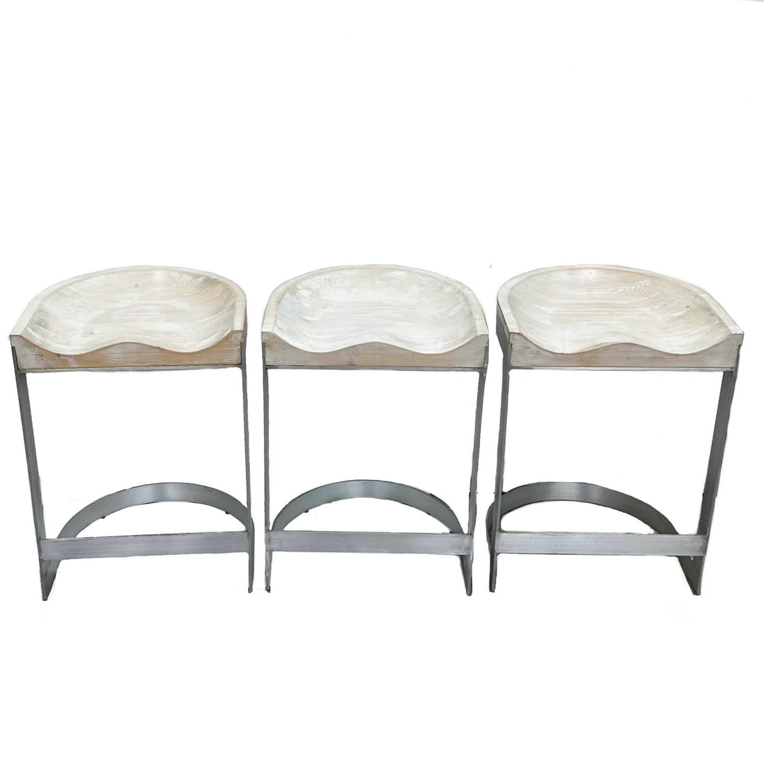 3 Warren Bacon Chrome & Wood Horseshoe Cantilever Bar Stools (1 of 14)