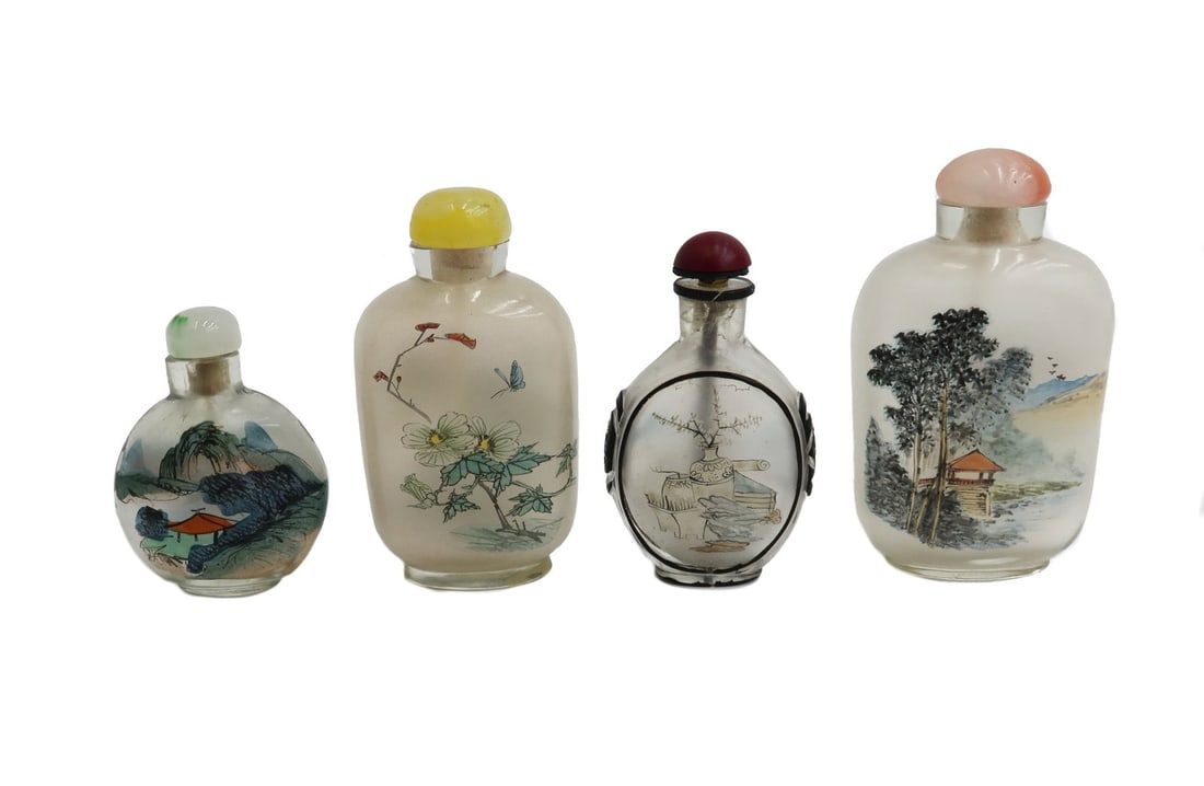 4 Chinese Porcelain Hand Painted Glass Snuff Bottles (1 of 4)