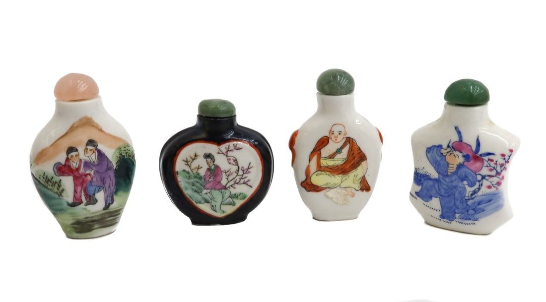 4 Chinese Porcelain Hand Painted Glass Porcelain Bottles (1 of 4)
