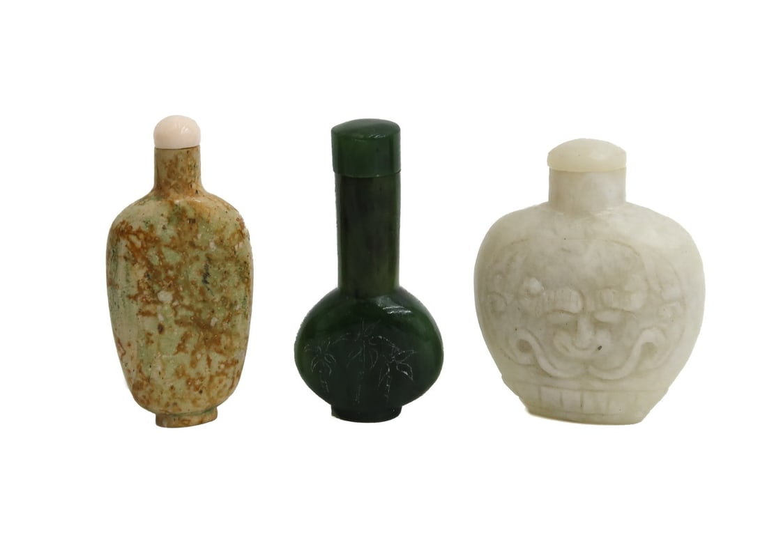 3 Chinese Card Stone Snuff Bottles (1 of 3)