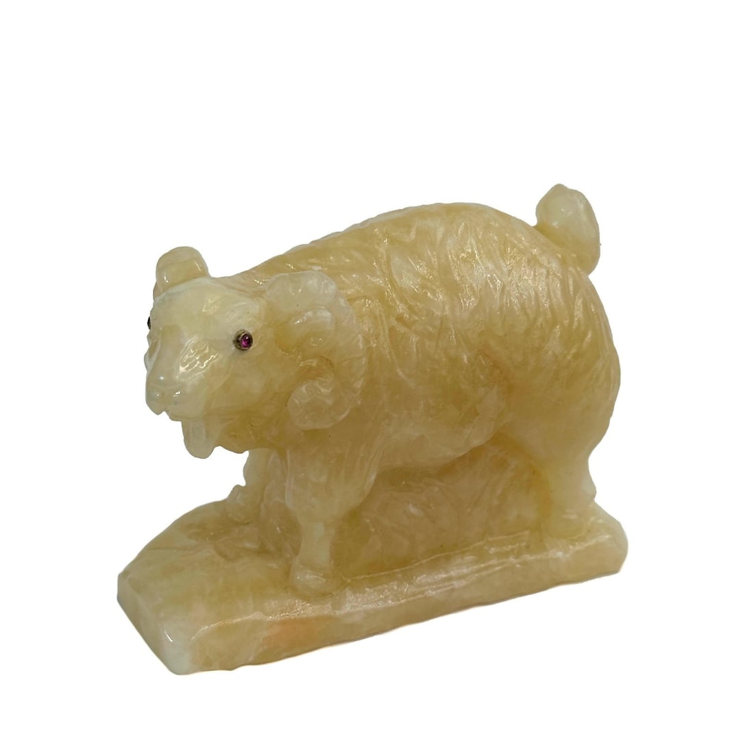 Russian Hand Carved Yellow Hardstone Figurine Ram Tourmaline Eyes (1 of 10)
