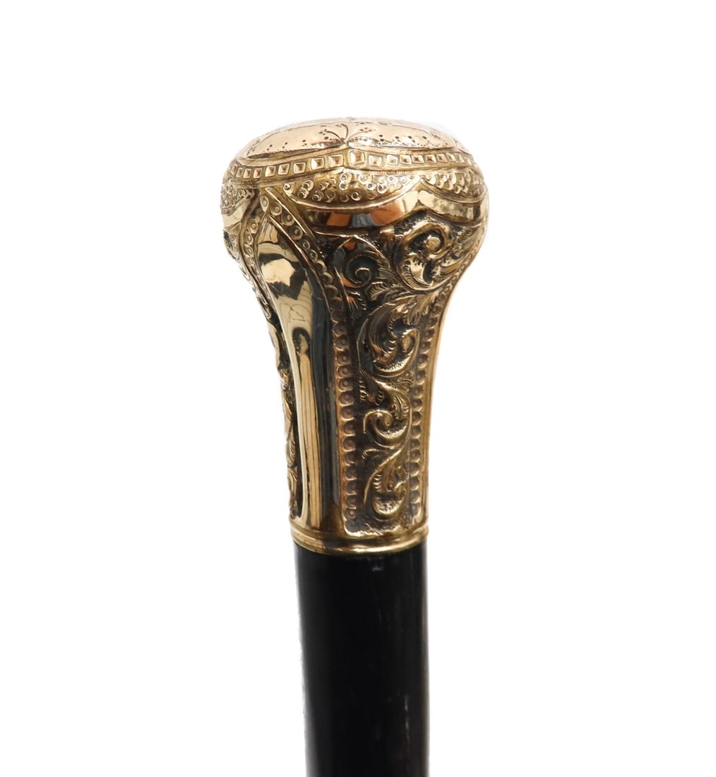 Gold Plated or Gold Filled and Ebony Wood Shaft Knob Cane 19th Century (1 of 6)