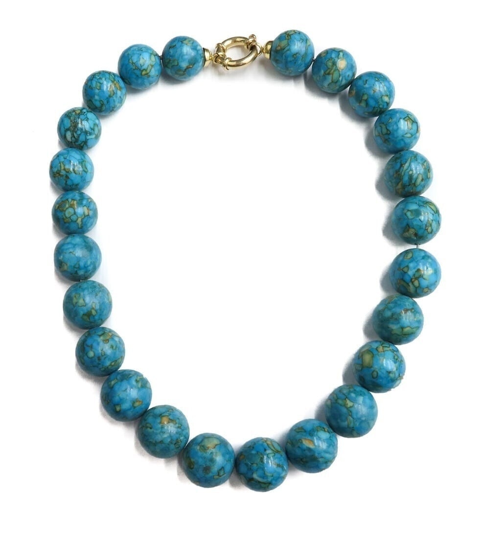 14k Yellow Gold and Turquoise Beaded Single Strand Necklace. (1 of 7)