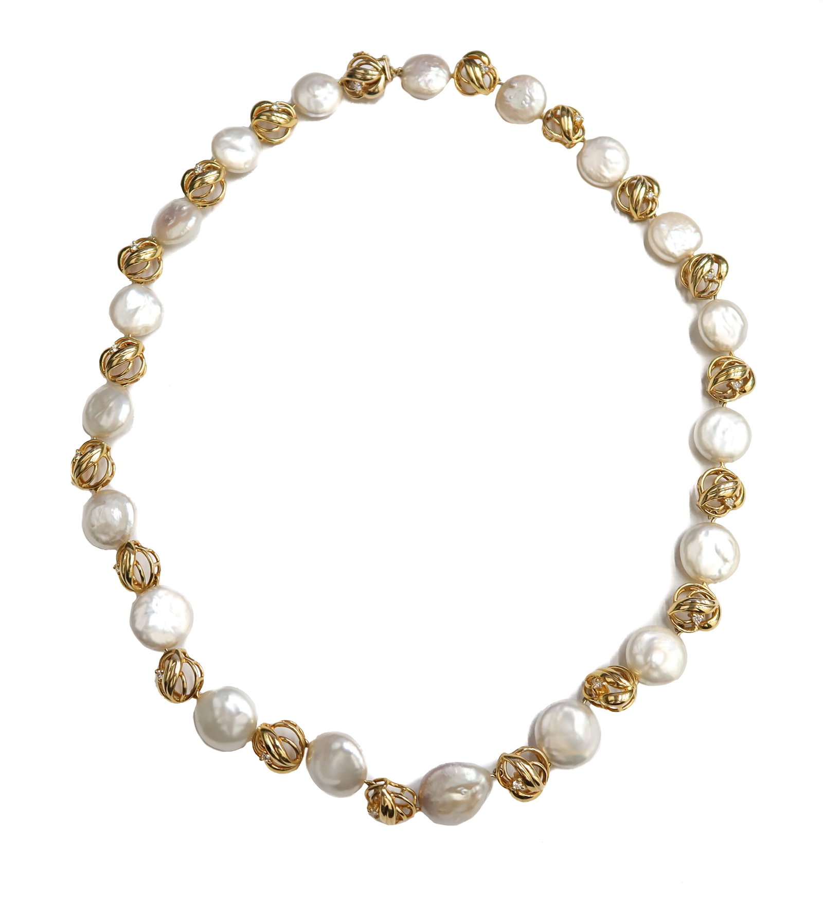 14k Yellow Gold Coin Cultured Pearls and Diamond Necklace (1 of 7)