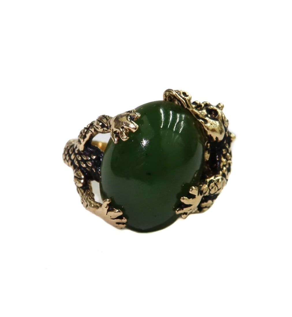 14k Yellow Gold and Jade Dragon Ring Size 7.5 (1 of 10)
