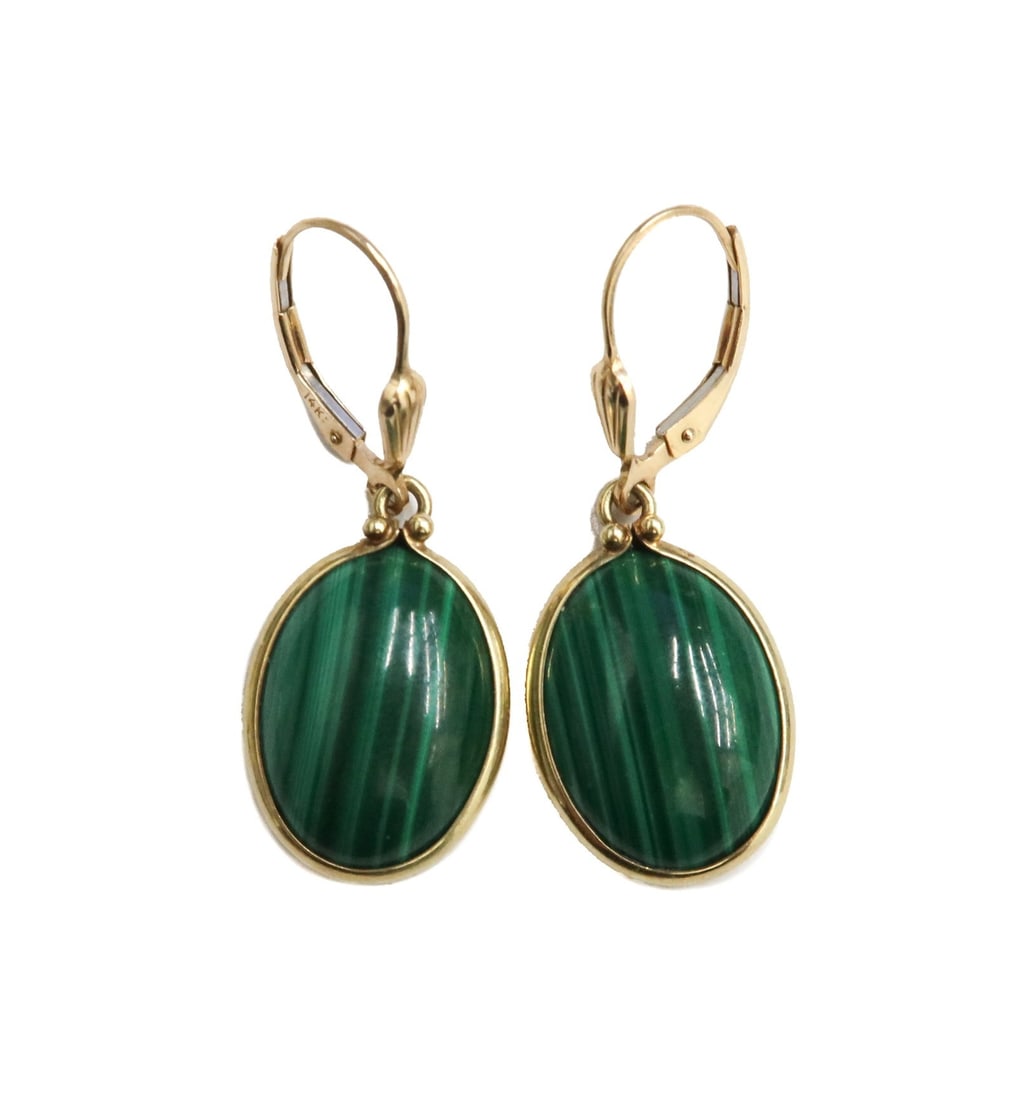 14k Yellow Gold and Malachite Leverback Earrings (1 of 11)