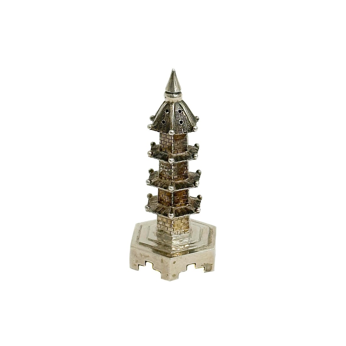 Wang Hing & Co Hong Kong Chinese Export Silver Miniature Pagoda Salt or Pepper (1 of 4)