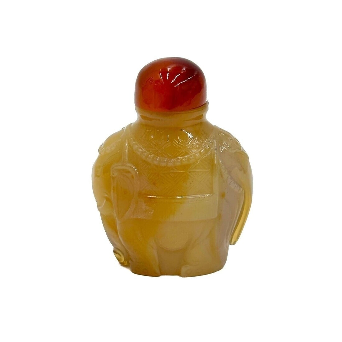 Chinese Carved Agate Snuff Bottle Caparisoned Elephant 1st half 19th cen (1 of 5)