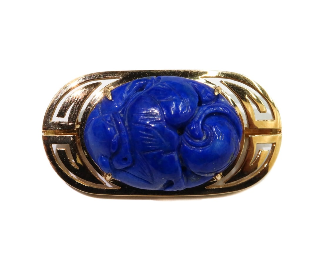 Gump's 14k Yellow Gold and Carved Lapis Lazuli Pendant Brooch (1 of 7)