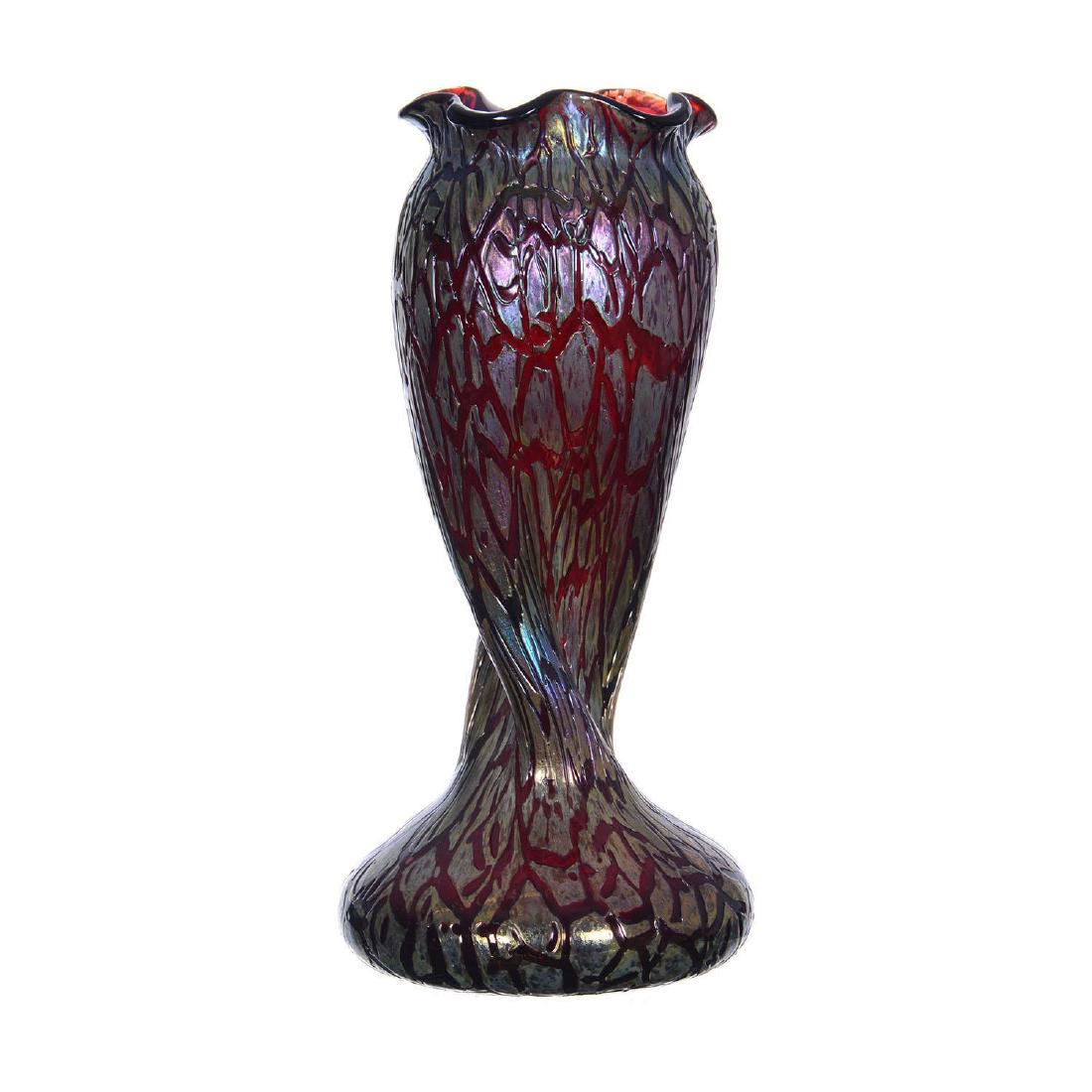 13" Unmarked Rindskopf Crackle Pattern Art Glass Vase (1 of 2)