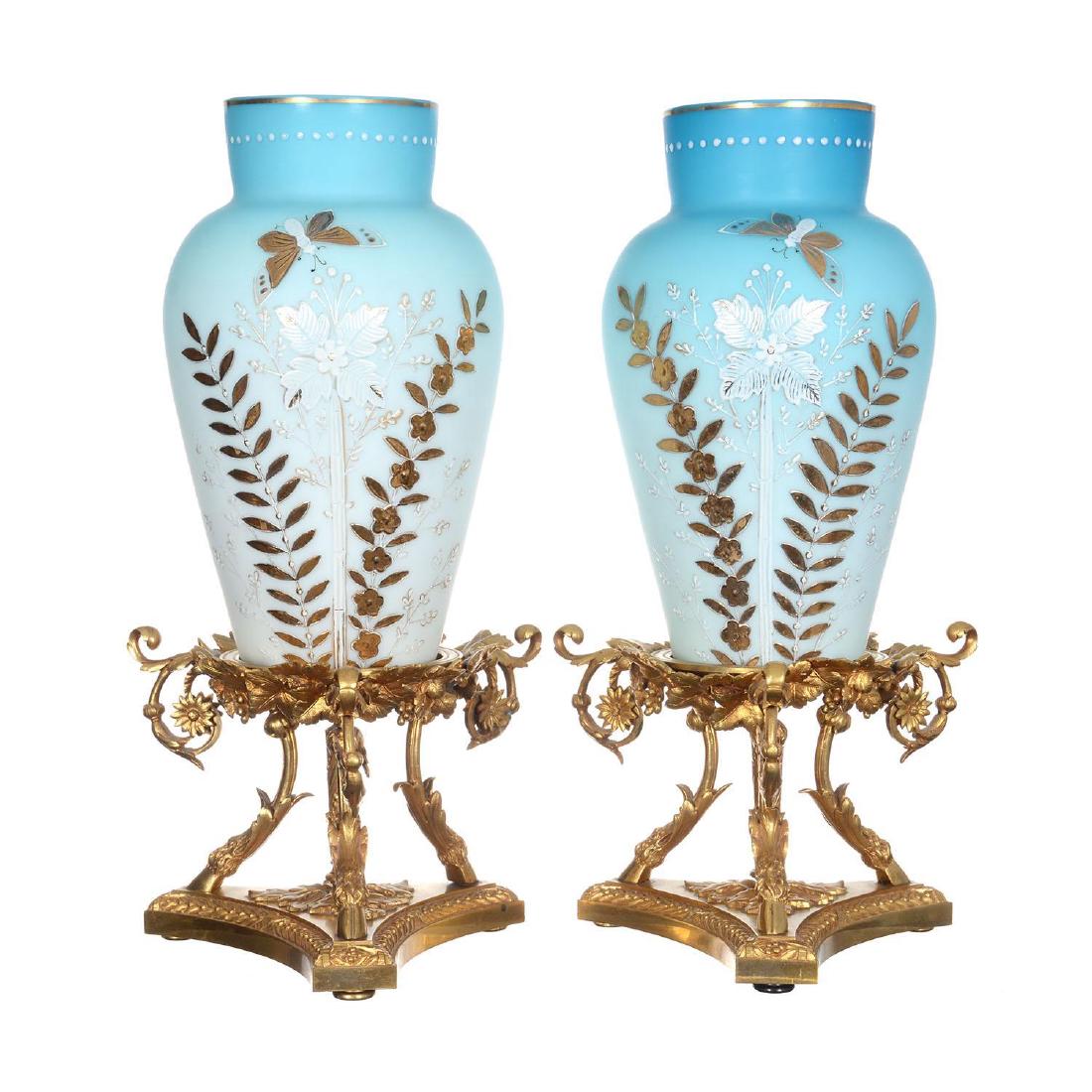 Pair 15.75" Blue Satin Art Glass Vases (1 of 3)