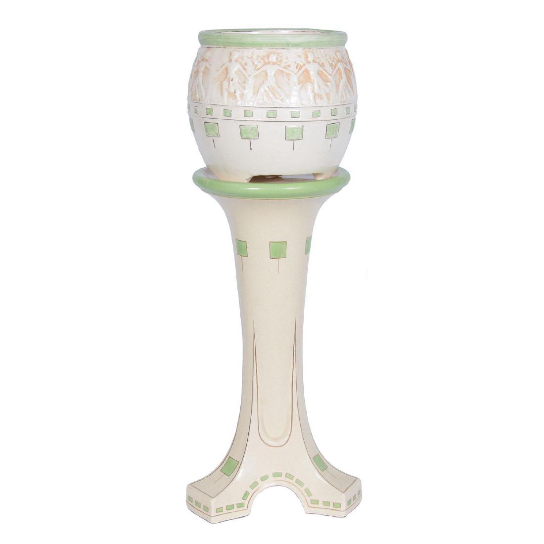 34" X 10" Unmarked Roseville Old Ivory (Decorated) Jard (1 of 3)