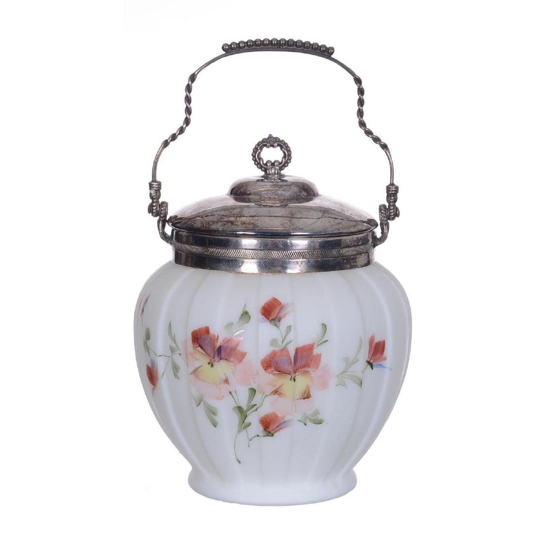 8" Consolidated White Satin Art Glass Biscuit Jar (1 of 3)