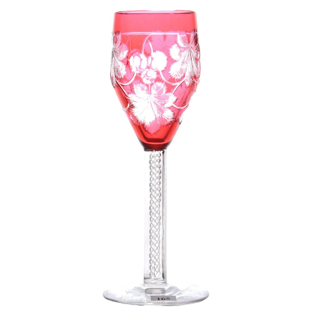 Chalice - 11.25" - Cranberry Cut to Clear: Chalice - 11.25" - Cranberry Cut to Clear Quality Engraved Leaf, Vine and Berry Motif - Six-Sided Airtrap Stem - Pattern Cut Foot